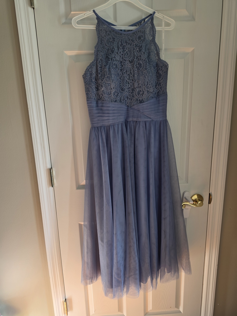 Belsoie Cornflower Blue Lace Tulle Bridesmaid Dress L 12-14